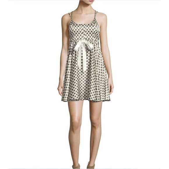 NEW Cinq à Sept 100% Silk Geneva Empire-waist Mini Dress, Ivory,  L‎ - Picture 1 of 15